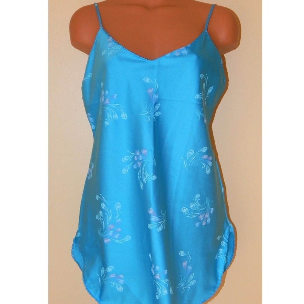 Pollinaise Lingerie M. Blue Floral Vintage Chemise EUC